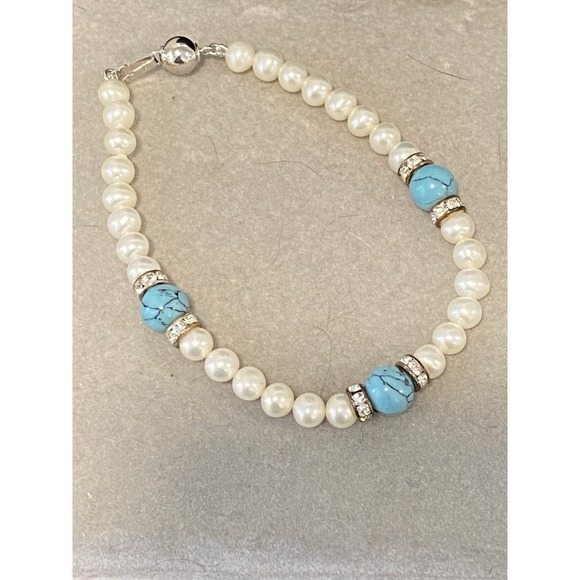 Danbury Mint Vintage Jewelry Set Turquoise Pearl 2 Necklaces, Bracelet, Earrings - Picture 2 of 10
